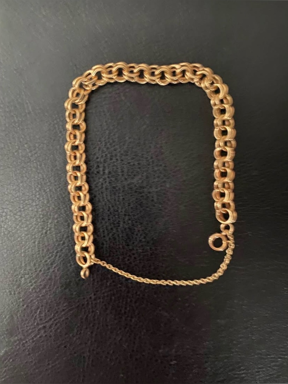 14K Gold Heavy Solid Double Loop Charm Bracelet